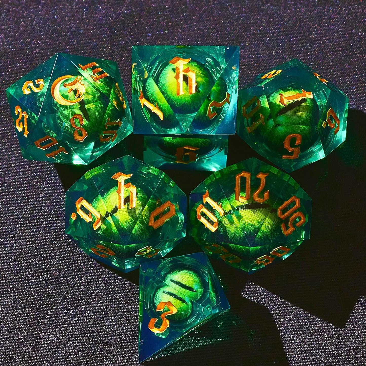 The Moon&Dragon Eye Liquid Core DND Dice Set – Unique Mystery Resin Dice for Dungeons & Dragons – Moon Dice Set for D&D Gifts