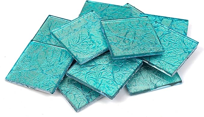 Milltown Merchants™ 1.8 Inch (48mm) Blue Foil Mosaic Tile - Bulk Aqua Mosaic Tiles - 3 Pound (48 oz) Tile Assortment for Backsplash, Murals, Stepping Stones, and Mosaics