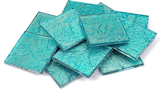 Milltown Merchants™ 1.8 Inch (48mm) Blue Foil Mosaic Tile - Bulk Aqua Mosaic Tiles - 3 Pound (48 oz) Tile Assortment for Backsplash, Murals, Stepping Stones, and Mosaics