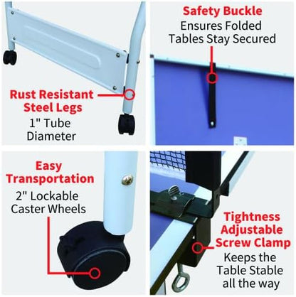 8ft/9ft Mid-Size Table Tennis Table Foldable & Portable Ping Pong Table Set for Indoor Games with Net, 2 Table Tennis Paddles and 3 Balls