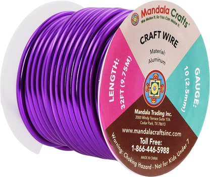 Mandala Crafts 10 Gauge Anodized Aluminum Craft Wire for Jewelry Making - 32 FT Colored Flexible Purple Wire - Bendable for Bonsai Armature Crafting Sculpting - Crafty Corner
