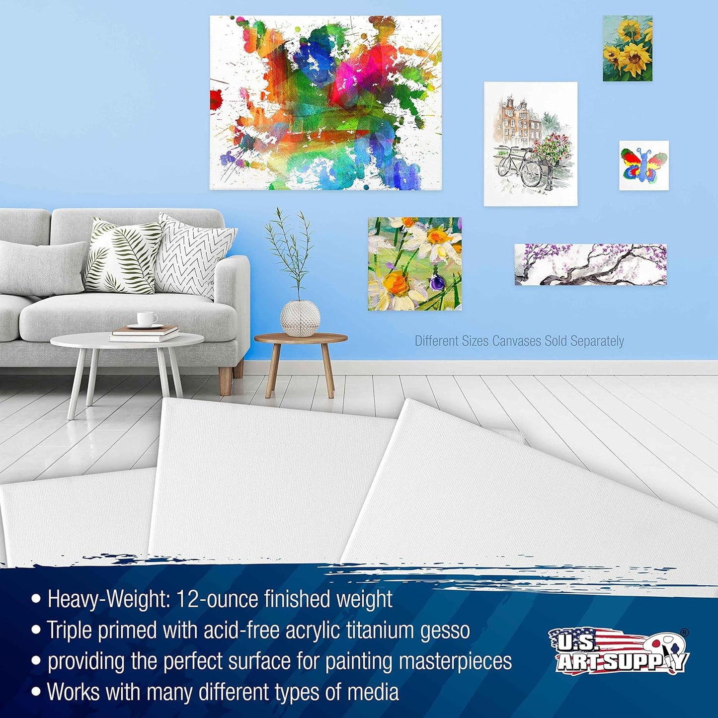 U.S. Art Supply 36 x 36 inch Stretched Canvas 12-Ounce Triple Primed, 3-Pack - Professional Artist Quality White Blank 3/4" Profile, 100% Cotton, Heavy-Weight Gesso - Acrylic Pouring, Oil Painting