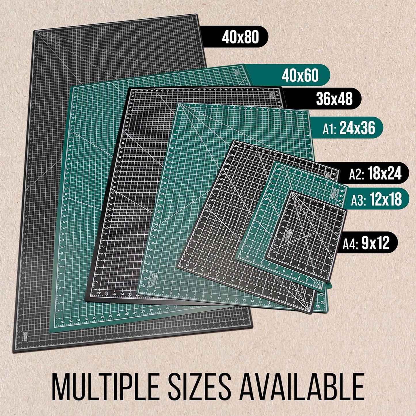 U.S. Art Supply 24" x 36" Self-Healing Cutting Mat 5-Ply - Double-Sided Green/Black Craft Mat, Non-Slip Cutting Mats for Crafts, Sewing, Quilting, Scrapbooking