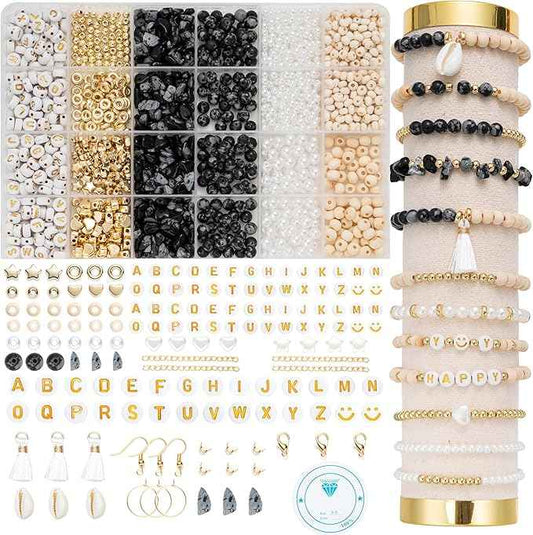 Xylise Jewelry Making Supplies Kit Natural Stone Beads for Irregular Natural Stone with for DIY Craft Bracelet Necklace Earrings for Adults (Black White)