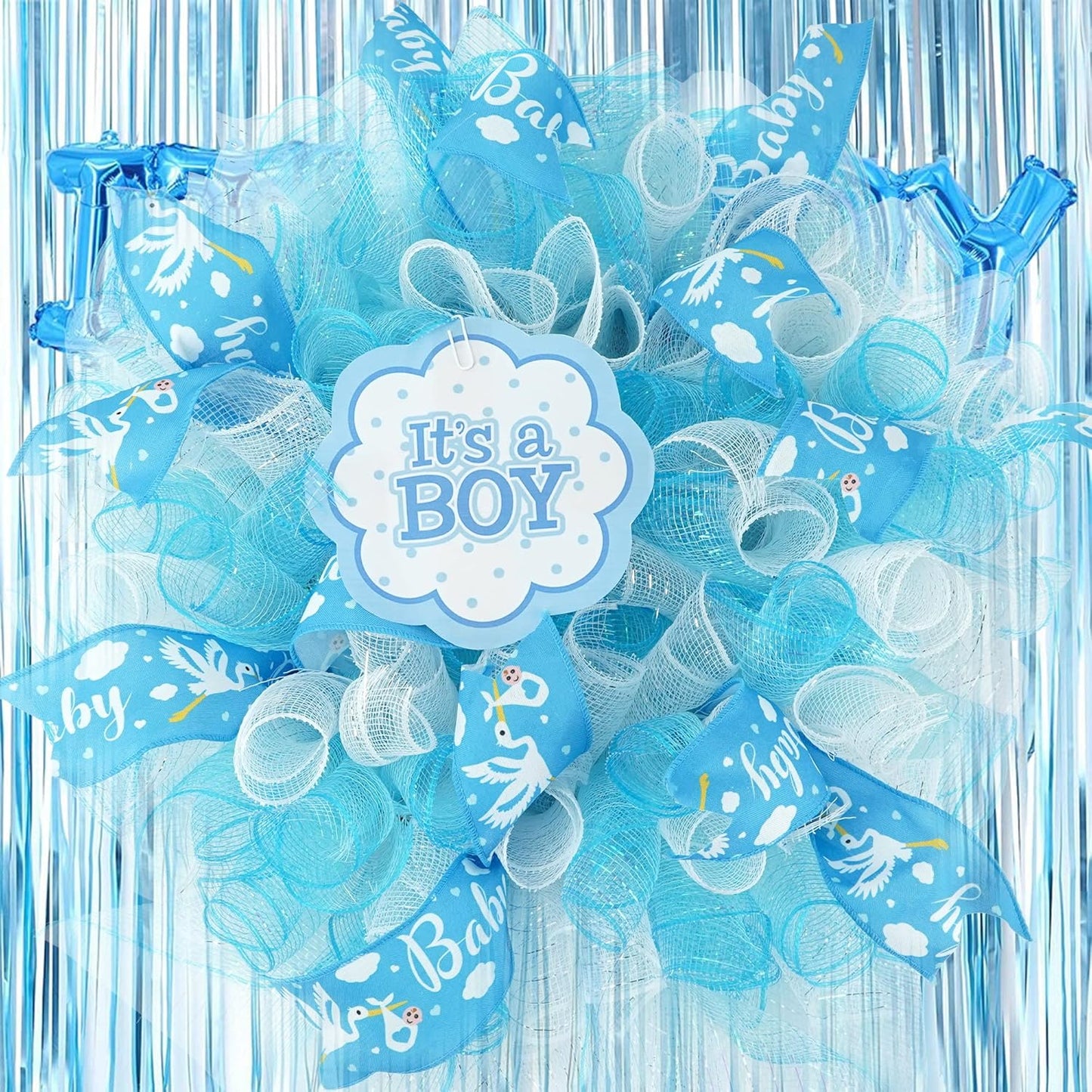 MEEDEE Baby Boy 2.5 Inch Burlap Wired Ribbon for Baby Shower, Diaper Cake, Welcome Home Favors, Gift Box, Table Decor - Blue (10 Yards) - Crafty Corner