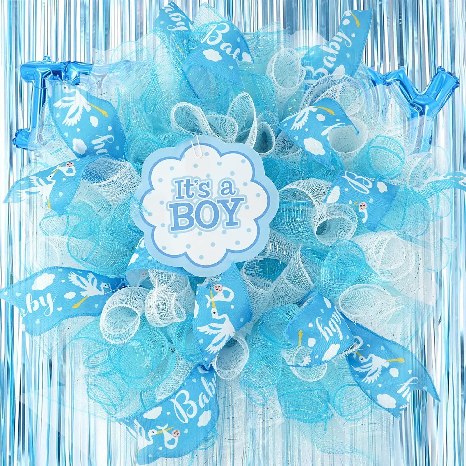 MEEDEE Baby Boy 2.5 Inch Burlap Wired Ribbon for Baby Shower, Diaper Cake, Welcome Home Favors, Gift Box, Table Decor - Blue (10 Yards) - Crafty Corner