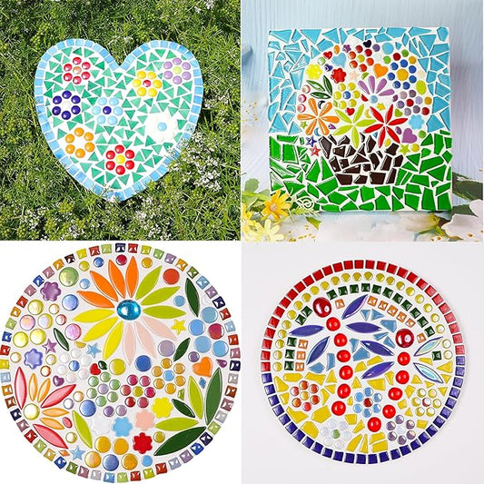 Round Mosaic Tiles for Crafts Bucks, 12mm Assorted Colors Glass Mosaic Pieces for Art Supplies, 1.1LB Mosaic Making Kit for DIY Hobbies Children Handmade Home Decoration Art Projects