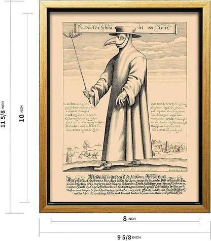 Poster Master Doctor Schnabel from Rome Canvas - Retro Plague Doctor Print - Medieval Art - Gift for Men & Women - Great Wall Decor for Dorm, Living Room or Bedroom - 8x10 Gold Framed Canvas