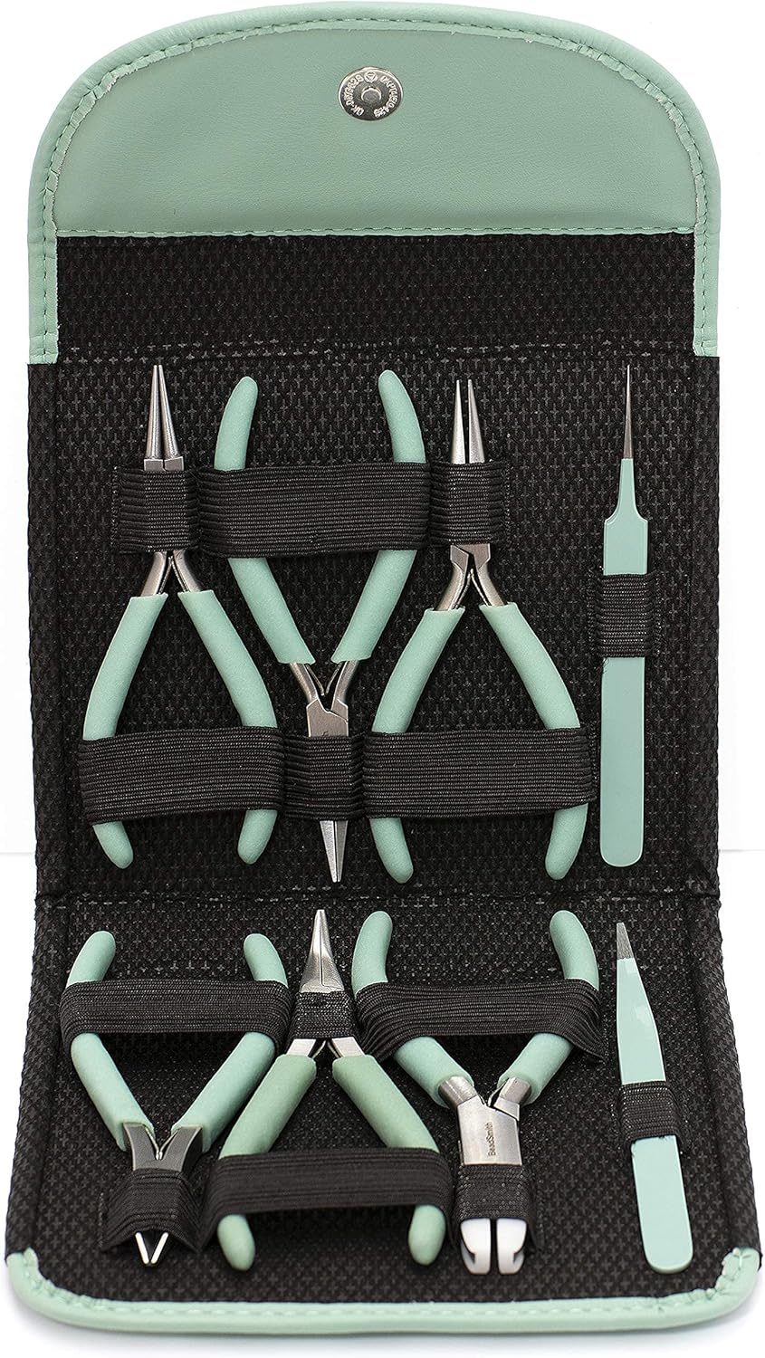 The Beadsmith Fashion Color Pliers – Set of 8 Slimline Color-Coordinated Tools – Matching Clutch in Aqua – Jewelry Making Supply Kit to Create Necklaces, Bracelets, Earrings & More - Crafty Corner