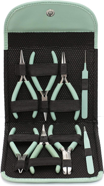 The Beadsmith Fashion Color Pliers – Set of 8 Slimline Color-Coordinated Tools – Matching Clutch in Aqua – Jewelry Making Supply Kit to Create Necklaces, Bracelets, Earrings & More - Crafty Corner