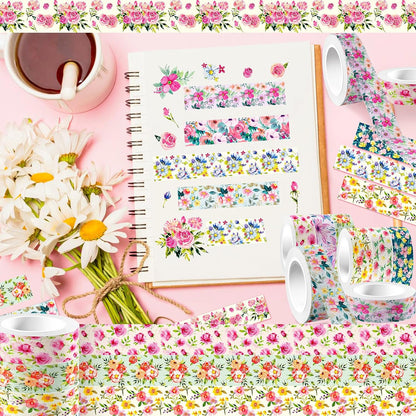 12 Rolls Flower Washi Tape Set, Floral Masking Tape, Spring Colorful Garden Themed Decorative Paper Tape for Monther's Day Scrapbooks Journals Vision Boards Planners DIY Crafts 16.4FT