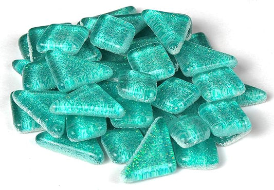 Milltown Merchants™ Aqua Blue Glitter Mosaic Tile Pieces - Bulk Sparkle Mosaic Tiles - 1 Pound (16 oz) Shimmer Tile Assortment for Backsplash, Murals, Stepping Stones, and Mosaics