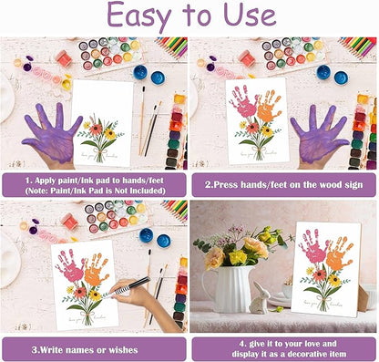 Mother's Day Christian Flower Handprint Art Wooden Making Sign, Mothers Day Crafts Bible Verse Gifts for Mom Grandma Grandmother, Baby Handprint Keepsake for Family Sunday School Activities, 9x12 In