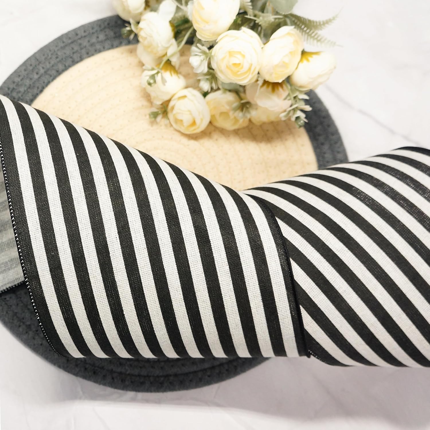 CT CRAFT LLC Striped Canvas Cotton Ribbon 4" x 10 Yards Ivory/Black Stripes for Thanksgiving Christmas Home Décor Gift Wrapping Outdoor Tree Topper Bow Wreath - Crafty Corner