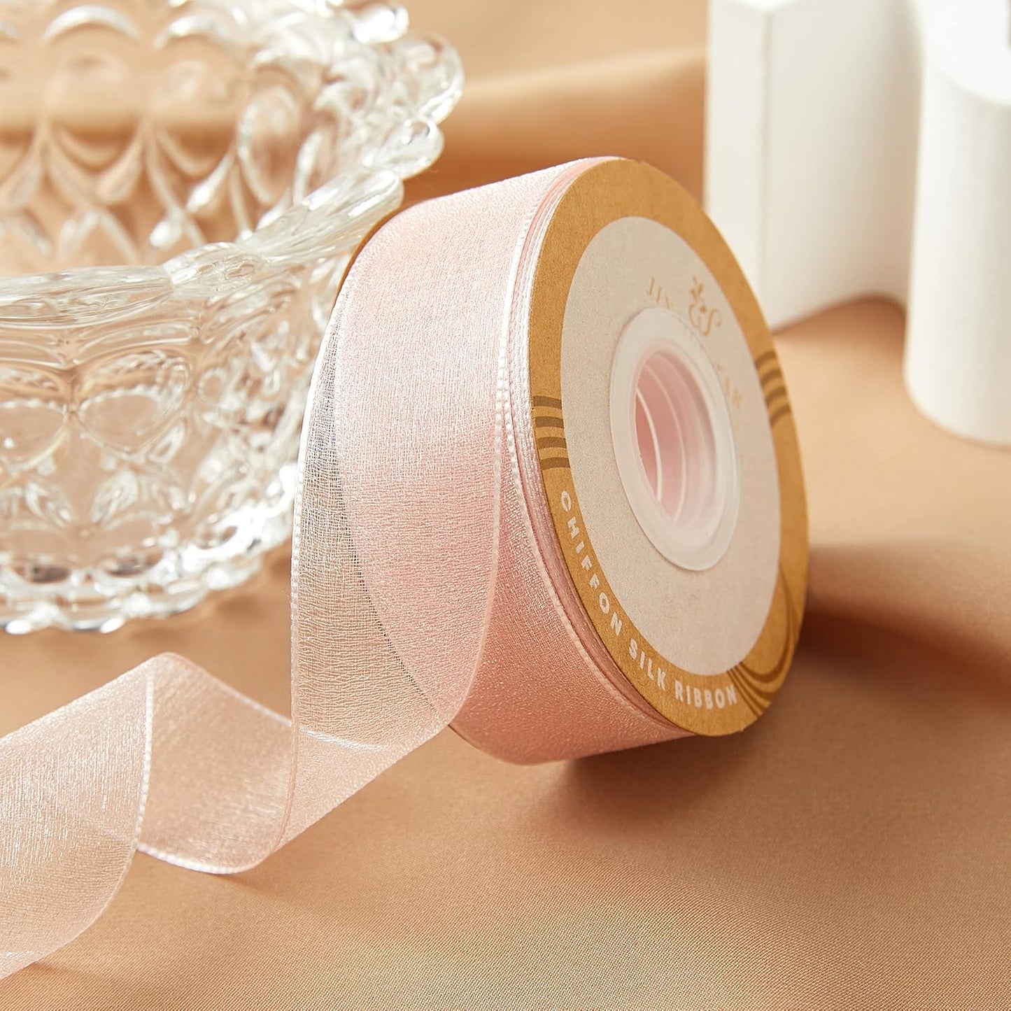 1 Inch Wide Sheer Chiffon Ribbon - Pearl Silk Woven Ribbon Suitable for Gift Wrapping, Wedding Decor, Home Decor, Girl Hair Accessories Handmade DIY (25 Yards/roll) (Baby Pink) - Crafty Corner