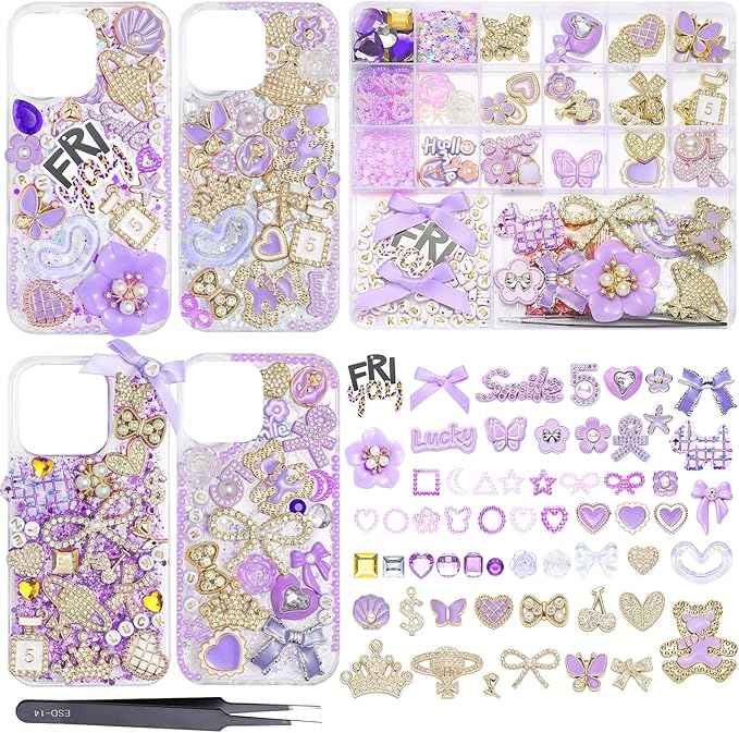 EIiovcnya 2380 Pcs Junk Case Charms Kit - DIY Phone Charms & Nail Art Accessories Includes 3D Flatback Big Decorations, Cute Bows & Letter Beads for Customizing Cases, Crafts, Valentine's Day Gifts