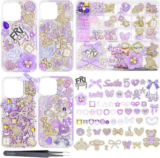 EIiovcnya 2380 Pcs Junk Case Charms Kit - DIY Phone Charms & Nail Art Accessories Includes 3D Flatback Big Decorations, Cute Bows & Letter Beads for Customizing Cases, Crafts, Valentine's Day Gifts