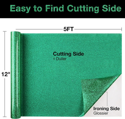 TORC Green Glitter HTV Heat Transfer Vinyl Roll 12 inch x 5 ft Iron on Vinyl for T Shirts Crafts Christmas St. Patrick's Day Decor