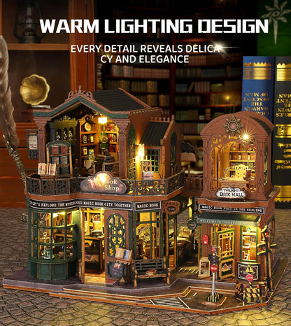 DIY Dollhouse Miniature House Kit,DIY Kit Mini House Model Comes with dust Cover and Music Box, Best Christmas Birthday Gift for Lovers Boys and Girls（Twilight Book City