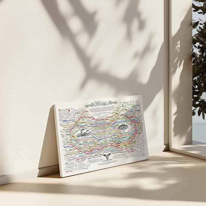 Poster Master The Healing Web Canvas - Health Diagram Print - Therapy Art - Holistic Wall Design - Pharmacological Remedy Art - Great Living Room or Office Decor - 18x24 STRETCHED Canvas