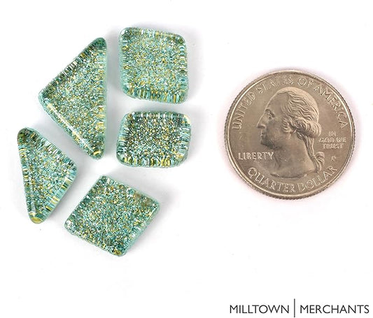 Milltown Merchants™ Mermaid Green Glitter Mosaic Tile Pieces - Bulk Sparkle Mosaic Tiles - 3 Pound (48 oz) Shimmer Tile Assortment for Backsplash, Murals, Stepping Stones, and Mosaics