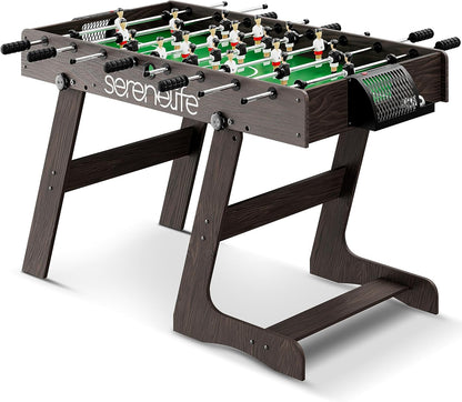SereneLife Folding Foosball Table, 4’ x 2’ Full Competition Size Foldable Space Saving Table Soccer for Home, Arcade Game Room, for Indoor or Outdoor, Family Game Night, Perfect for Kids and Adults