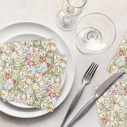 Quera 50 Pack William Morris Cocktail Napkins Golden Lily White Paper Napkins Beverage Napkins Disposable Paper Party Napkin Pack Decoration 5 "X 5"