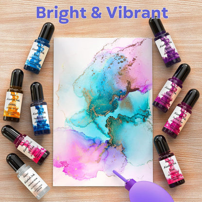CHEAPART Alcohol Ink Set 24 Vibrant Colors Resin Dye High Concentrated Fast Drying Alcohol Based Epoxy Resin Pigment Resin Art Tumblers Coaster Acrylic Fluid Painting Crafts (24x10ml/0.35 fl oz)
