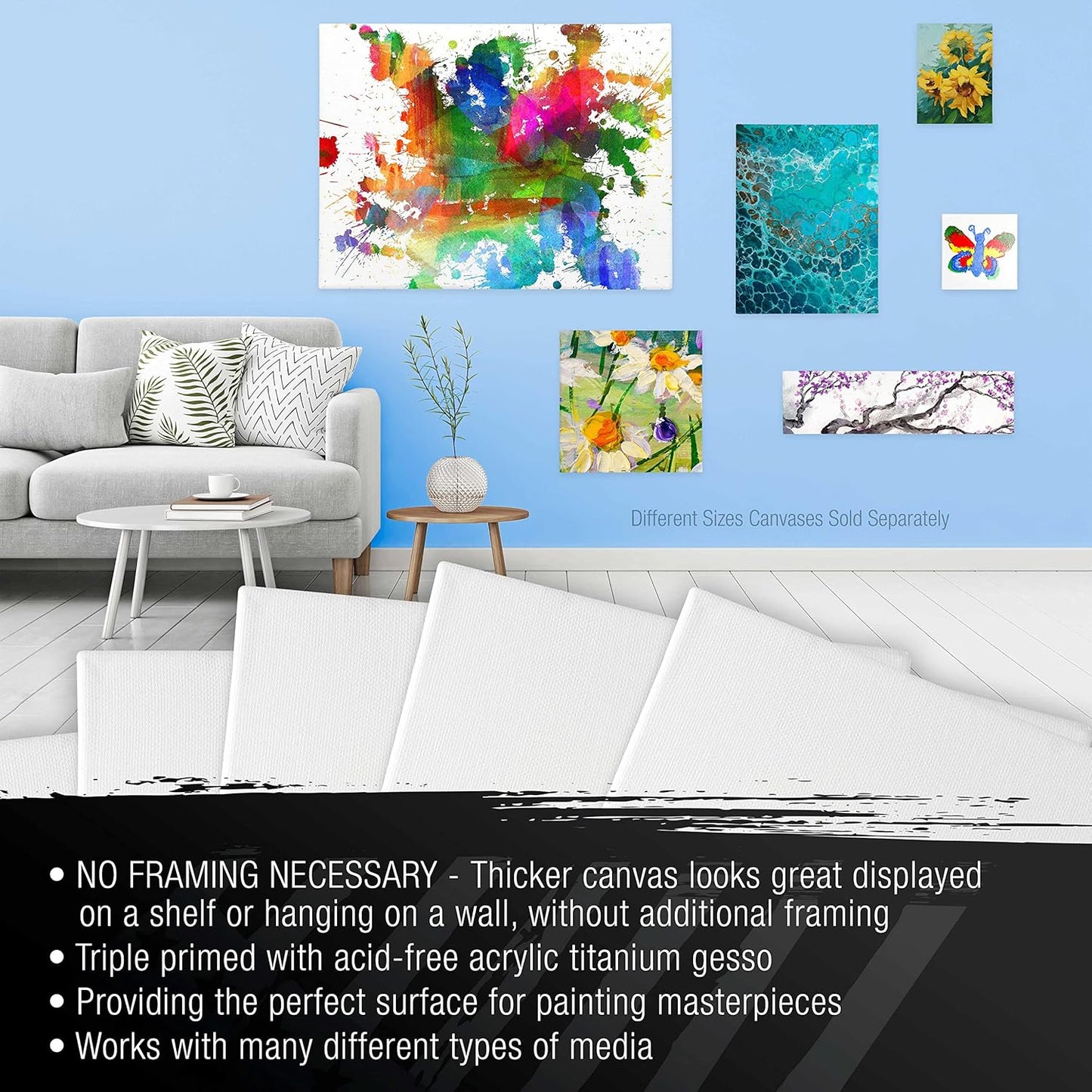 U.S. Art Supply X-Large Stretched Canvas for Painting 30x30 inch Gallery Depth 1-1/2" Thick, 2-Pack - 12oz Acrylic Gesso Triple Primed, Professional Artist Quality, 100% Cotton - Oil, Pouring Paint