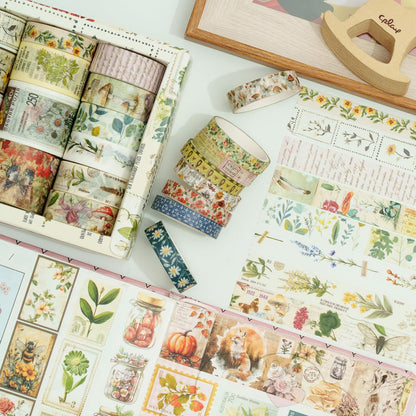 Vintage Washi Tape Set - 24 Rolls Arts Adhesive Tapes Assorted Retro Decorative Masking Tape Sets for Craft, Kids, Scrapbook, DIY, Gift Wrapping (5-Botanical Garden)