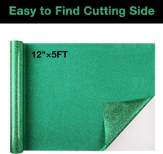 TORC Green Glitter HTV Heat Transfer Vinyl Roll 12 inch x 10 ft Iron on Vinyl for T Shirts Crafts Christmas St. Patrick's Day Decor