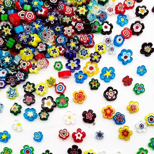 EDFLIFE FlaEDFLIFE Flat Glass Millefiori for Mosaic Making Supplies, Mosaic Tiles for Crafts with Assorted Flower Glass Tiles, Mosaic Kits for Adults DIY Decorations, No Hole (Flower Pattern)