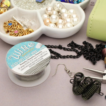 The Beadsmith Wire Elements Craft Wire – Tarnish Resistant, Soft Temper, Round, Hematite Color – 0.41mm, 26 Gauge, 15 Yard Spool – Jewelry Making, Wire Wrapping, Floral, & Other DIY Crafts