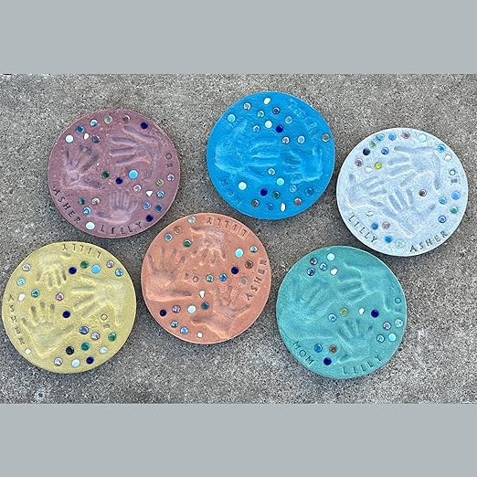 DIY Stepping Stone Kit with Color Pigment, Handprint Stepping Stone, Mother's Day Gift, Footprint Stepping Stone (10 Inch, Green)