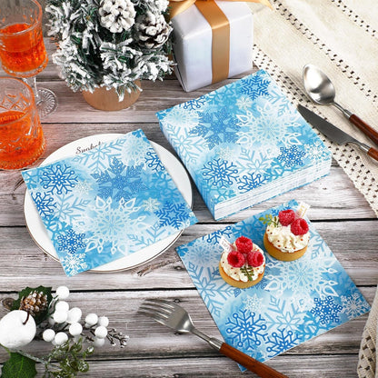 60 Pcs Winter Snowflake Cocktail Paper Napkins 6.5 x 6.5 Inches Disposable Paper Napkins Dessert Beverage Napkin for Decoupage Luncheon Napkin for Party Wedding Birthday Party
