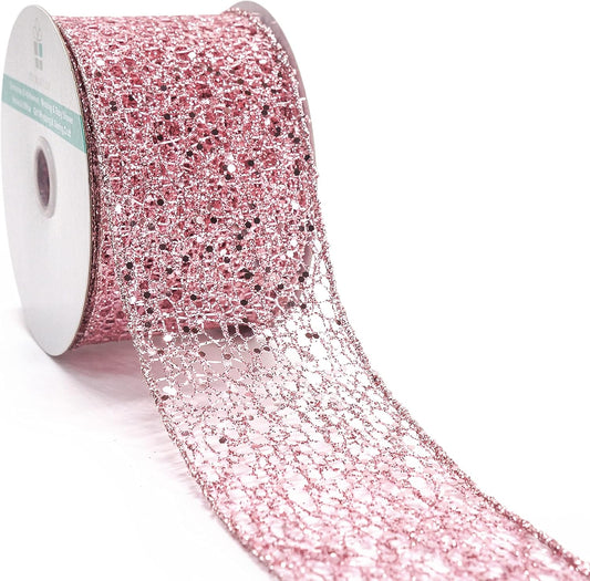 CT CRAFT LLC Sparkling Glitter Mesh Wired Ribbon 2.5" x 10 Yards Rose Gold for Christmas Home Decor Bow Gift Wrapping DIY Crafts Wreath - Crafty Corner