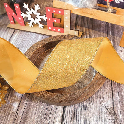 CT CRAFT LLC Glitter Wired Ribbon 2.5" x 10 Yards Yellow Gold for Christmas Home Decor Bow Gift Wrapping DIY Crafts Wreath - Crafty Corner