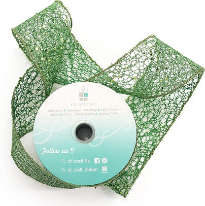CT CRAFT LLC Sparkling Glitter Mesh Wired Ribbon 2.5" x 10 Yards Green for Christmas Home Decor Bow Gift Wrapping DIY Crafts Wreath - Crafty Corner