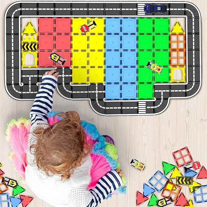 Magnetic Tiles - Road Set, Magnetic Building Blocks, Preschool Montessori Toys Gift for 3+ Year Old Boys and Girls, Sensory Christmas Toys for Kids Aged 3-5 and 4-8, Ideas for Toddler with Autism