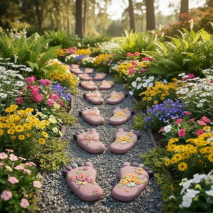 Stepping Stones - Light Brown Resin Footprint Shaped Set of 2 for Patio, Deck, Garden or Sidewalk