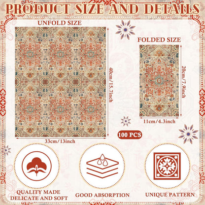 Yeaqee 100 Pcs Vintage Boho Napkins Paper Guest Towels 2 Ply Decoupage Napkins Disposable Decorative Hand Towel for Bathroom Kitchen Fall Wedding Party Dinner(Orange and Blue)