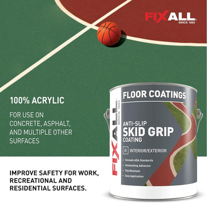 FIXALL Skid Grip Anti-Slip Coating, 1 Gallon, Slate, Exceeds ADA Standards, Ideal for Safety Areas, Slip-Resistant Pavement, Cement & Concrete Paint