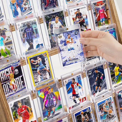 Emfogo Trading Card Display Stand, 5 Tier Sports Graded Card Display, Wooden Trading Card Display Stand for Soprts Card Collection & Show, Brown
