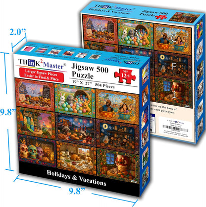 Think2Master Holiday Collage 500 Pieces Large Format Jigsaw Puzzle: Kids 12+, Teens, Adults & Families. A Year of Celebration an Excellent Present for Birthdays, Christmas. Size: 26.8” X 18.9”