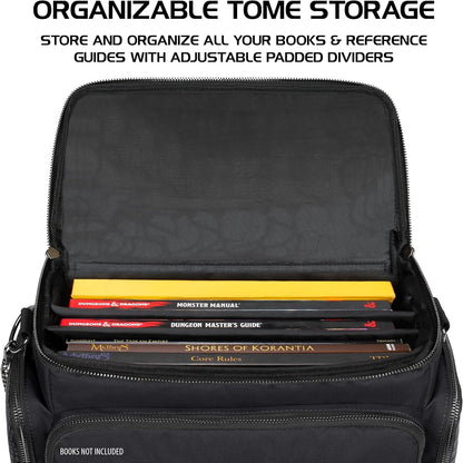 ENHANCE Collector's Edition RPG Adventurer's DND Bag - Dragon Hide Exterior Travel RPG Bag with Tabletop Miniatures Storage Vault, Mat Holder, DND Dice & Token Pockets, Fits 4-8 Books (Dragon Black)