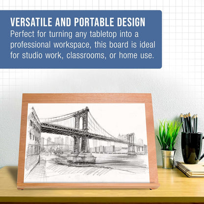 U.S. Art Supply X-Large 25-5/8" x 19" (A2) Adjustable Wood Art Drawing Board - 6 Angles, Beechwood Construction, Pencil Ledge, Locking Storage Drawer - Perfect for Design, Drafting & Architecture