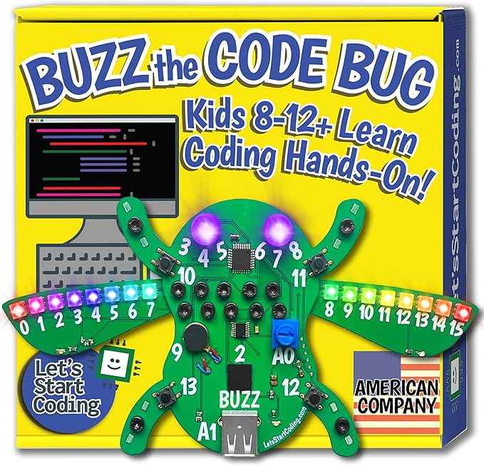 Buzz The Code Bug - Coding & STEM Toy for Kids 8-12+ from Let's Start Coding - Designed in The USA - Great Gift for 2026 - Kids Code Buzz's Features and Interactions While Learning C++