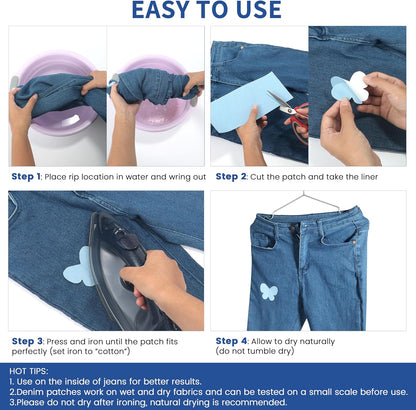 Denim Patches for Inside Jeans - Iron On Patches for Jeans - Jeans Patch for Repairing Pant Holes and Covering Imperfections, 6 Colors, Each Piece Measures 4 in x 8.9 in