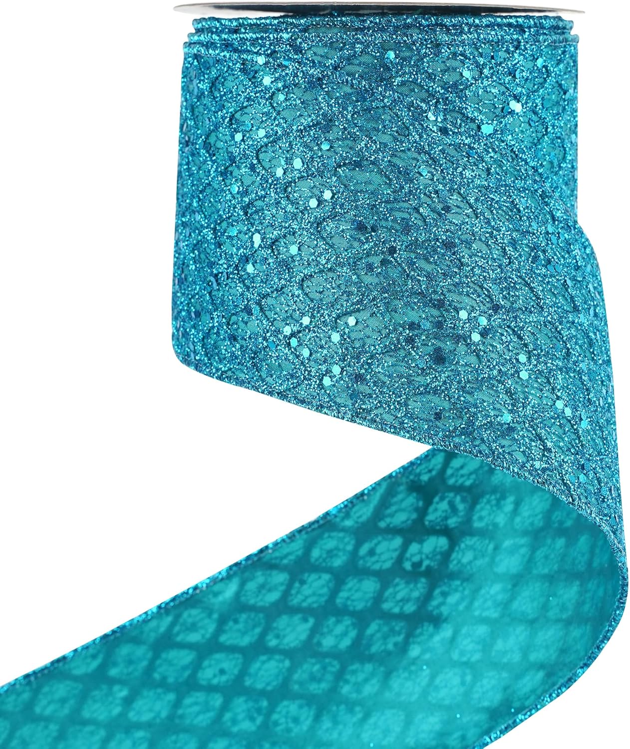 HUIHUANG Turquoise Glitter Wired Ribbon 4 inch Teal Christmas Tree Ribbon Diamond Mesh Wire Ribbon for Tree Decorations, Wreaths, Garland, Large Bows Making, Home Decor -10 Yards - Crafty Corner