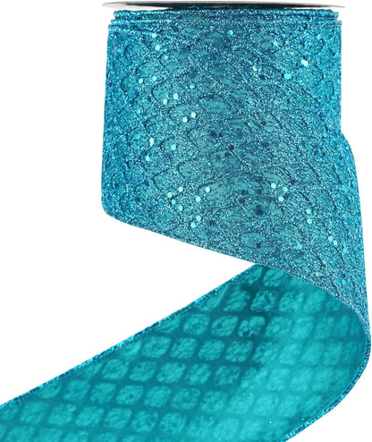 HUIHUANG Turquoise Glitter Wired Ribbon 4 inch Teal Christmas Tree Ribbon Diamond Mesh Wire Ribbon for Tree Decorations, Wreaths, Garland, Large Bows Making, Home Decor -10 Yards - Crafty Corner